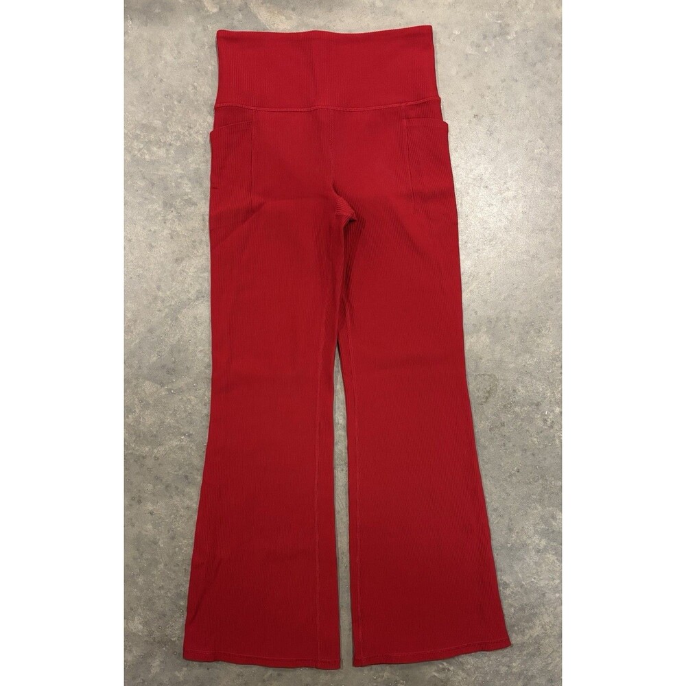 Athleta Salutation Stash Rib Flare Red High Waisted Yoga Pants Medium M